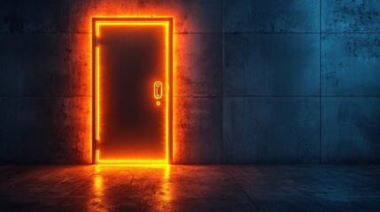 Neon orange doorway in industrial setting