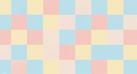 Pastel Square Pattern in Light Blue Yellow Pink Checkerboard Design
