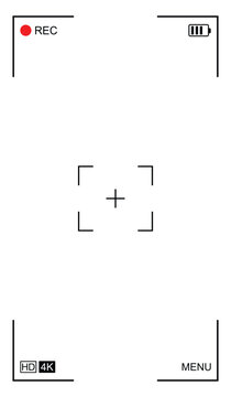 Smartphone camera viewfinder frame. Camera video recording screen template for overlay. Transparent PNG and vector illustration.