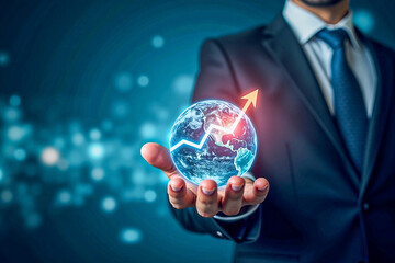 Global business communication and connection through technology on a touch screen