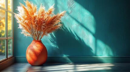 Dried pampas grass in terracotta vase
