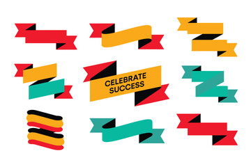 Red Yellow Teal Black Ribbon Banners Celebrate Success