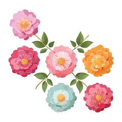 Mixed Flower Corner Arrangement Colorful Floral Illustration