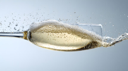 Sparkling Champagne Glass with Bubbles and Water Splashing Effect