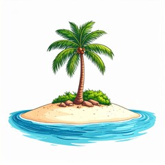 Pixel Art Tropical Island With Palm Tree