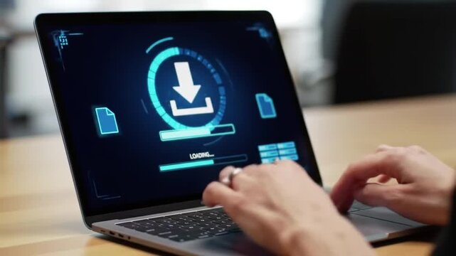 Downloading File on Laptop with Animation Progress Bar and Arrow Icon 170 characters