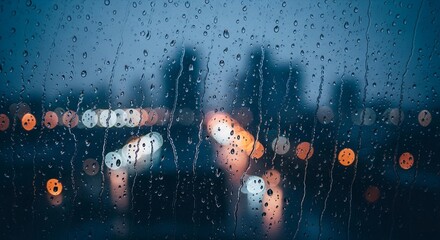 Cinematic Raindrops on Window With City Lights in Background