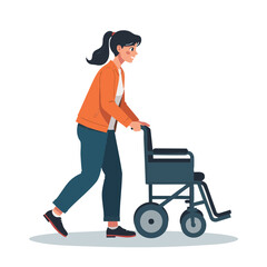 Vector illustration of person pushing wheelchair helpful assisting on white background