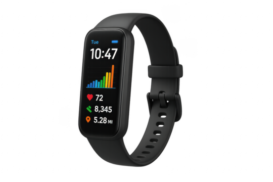 Smartwatch displaying fitness tracking data on transparent background