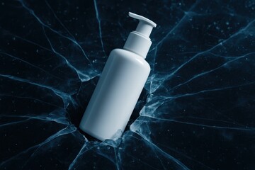 Frozen Soap Bottle Breaking Through Icy Surface