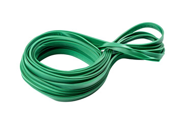 Green rubber bands coiled and intertwined on black background