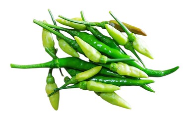 Close up of a pile of fresh green and light green chili peppers with stems