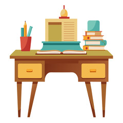school desk with books
