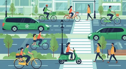 Urban Commute: Diverse Transportation Methods in a Modern Cityscape