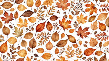 Autumn Leaves Pattern on White Background