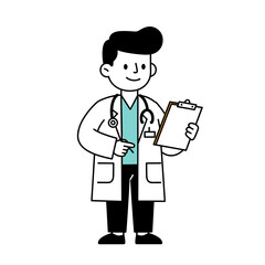 Male doctor holding clipboard and smiling in healthcare setting  