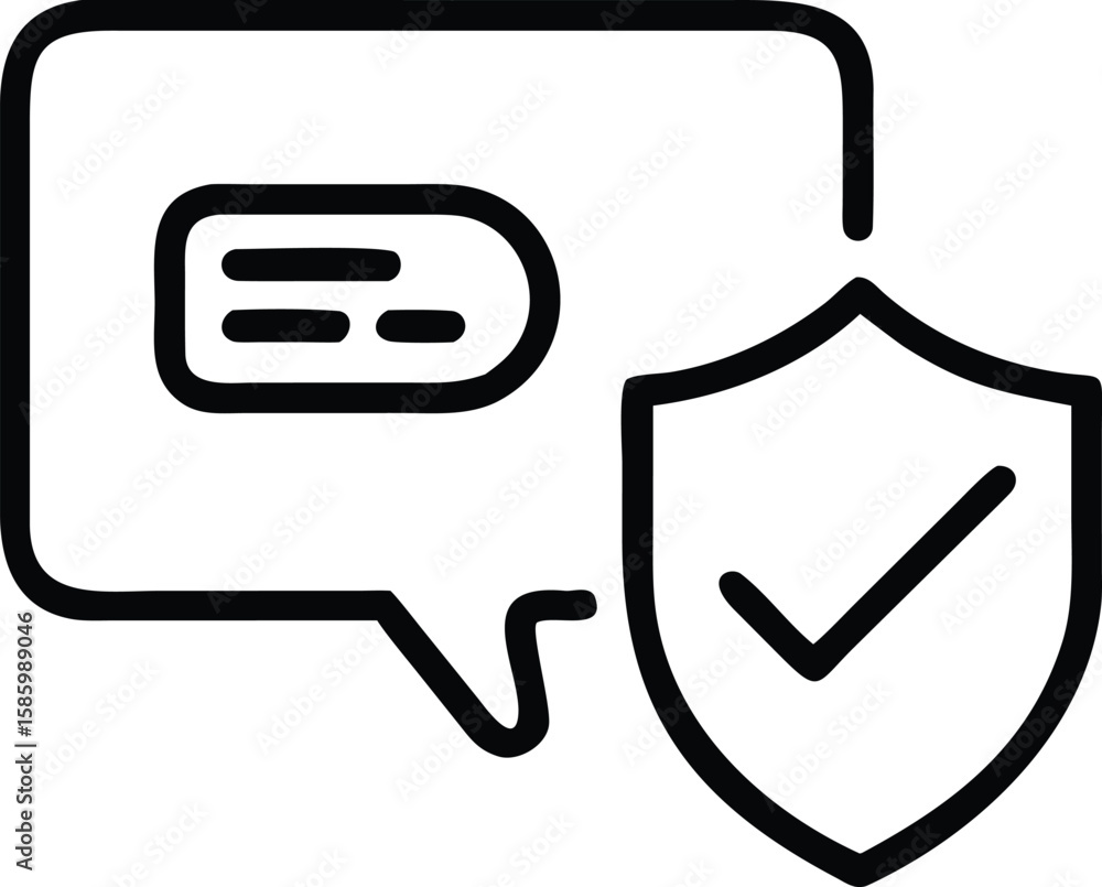 Poster secure messaging illustration, chat bubble with shield and check mark icon