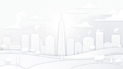 Naklejka premium A minimalist paper art illustration of a white cityscape with a clean, monochromatic design.