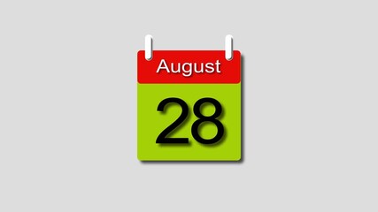 August 28 date 2025 animation . calendar animation clean and white background. and stunning 4k animation.	