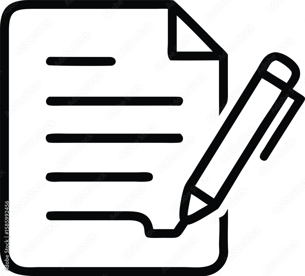 Poster sheet of paper document and pen icon in outline style for web design