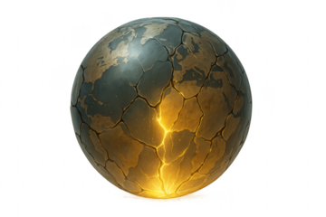 Earth cracking and revealing glowing lava with transparent background