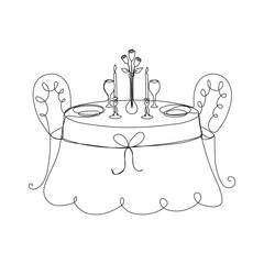 Continuous one line drawing of a table with candles. Romantic dinner concept. Vector illustration 