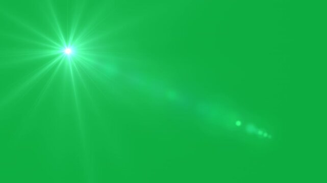 Green Screen Lens Flare Effect &ndash; Bright Light Burst with Radial Rays for Video Editing 4k resolution

