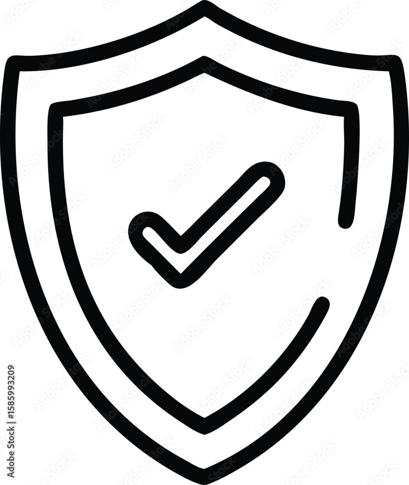 Poster shield with check mark icon in simple outline style illustration