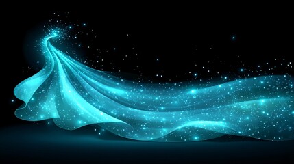 Swirling blue energy stream with sparkling stars on black background

