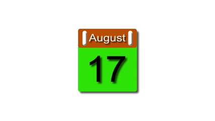 4K calendar animation August 17 date 2025 animation. clock and black background clean and stunning 4k animation.