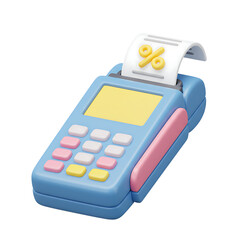 Cute Cartoon POS Terminal with Percentage Sign on Transparent Background