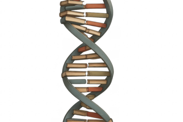 Dna made of books representing knowledge and culture with transparent background