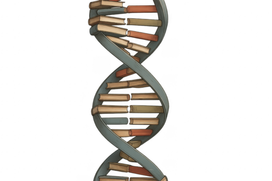 Dna made of books representing knowledge and culture with transparent background