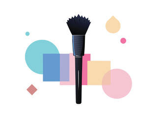 Stylized makeup brush with abstract geometric shapes and circles isolated on white background
