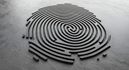 Abstract 3D fingerprint design on dark surface; intricate whorls and ridges.