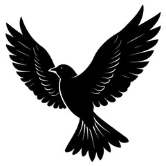 Black bird in flight with spread wings silhouette