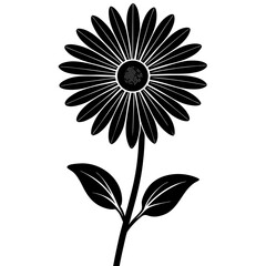 Black daisy flower silhouette with stem and leaves