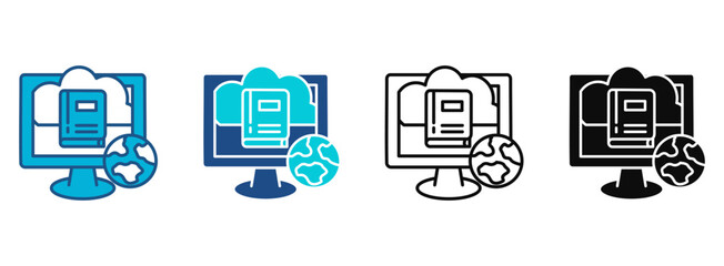Cloud Library Icon Set With Multiple Styles. Vector Illustration