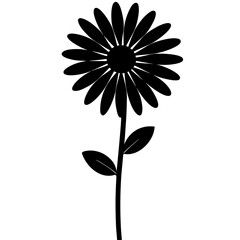 Black daisy silhouette with stem and leaves flower