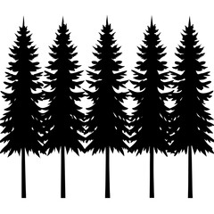 Obraz premium Black pine trees row white background silhouette forest