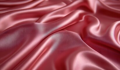 The texture of the satin fabric of red color for the background. Closeup the rippled red silk fabric lines photo. Beautiful image.