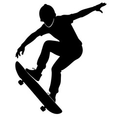 Black silhouette skateboarder performing aerial trick