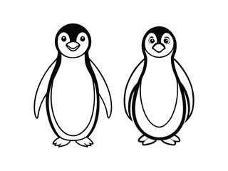 Naklejka premium Two cute cartoon penguins standing side by side isolated on white background 