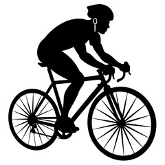 Fototapeta premium Cyclist riding road bike side view silhouette cycling
