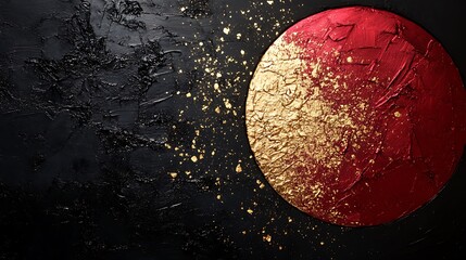 Abstract art featuring a red and gold circle against a textured black background