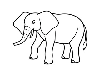 Simple line art drawing of an elephant walking forward isolated on white background
