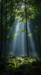 Fototapeta premium Serene Nature View of a Quiet, Dense Forest Wallpaper