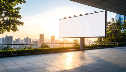 Obraz premium Blank Billboard in Urban City at Sunset