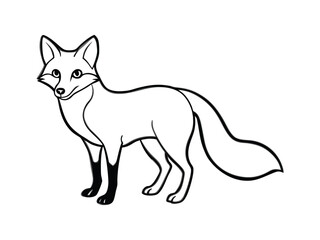 Obraz premium Stylized black and white line drawing of a fox standing alert on a white background isolated on white background 