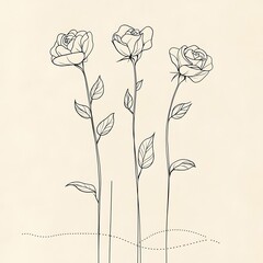 Elegant trio of roses in a minimalist botanical line art design